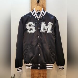 Black and White Varsity Jacket with Letter Accents